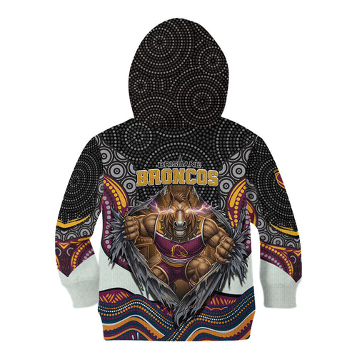 Brisbane Broncos Kid Hoodie The Scream of Lightning Eyes - Indigenous Dot Ripping Effect