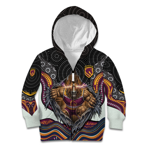 Brisbane Broncos Kid Hoodie The Scream of Lightning Eyes - Indigenous Dot Ripping Effect