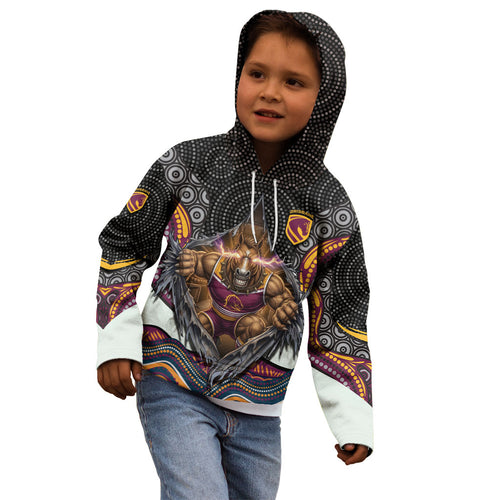 Brisbane Broncos Kid Hoodie The Scream of Lightning Eyes - Indigenous Dot Ripping Effect