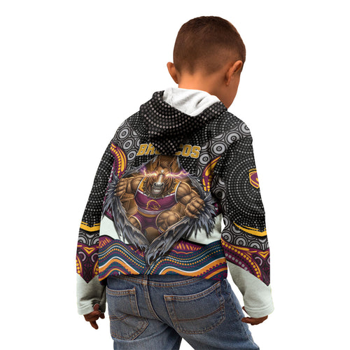 Brisbane Broncos Kid Hoodie The Scream of Lightning Eyes - Indigenous Dot Ripping Effect