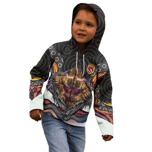 Brisbane Broncos Kid Hoodie The Scream of Lightning Eyes - Indigenous Dot Ripping Effect