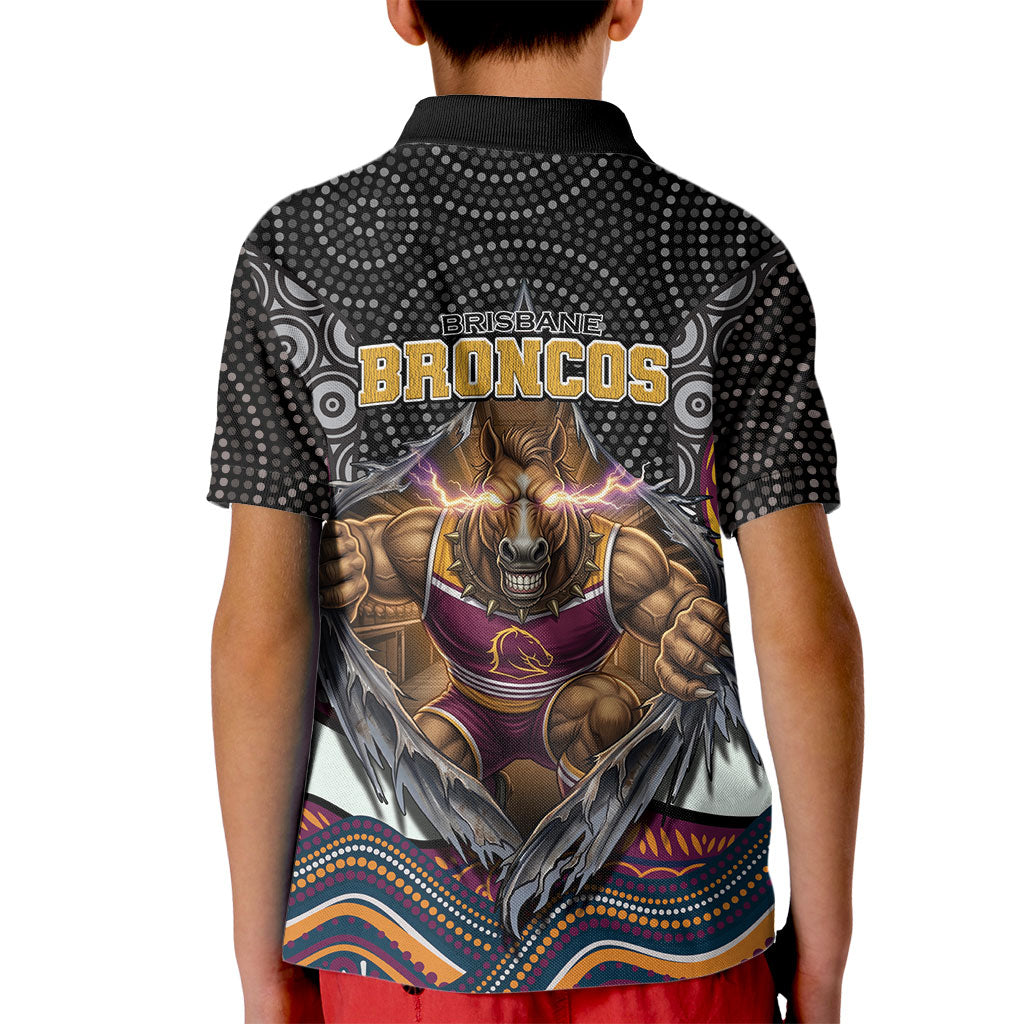 Brisbane Broncos Kid Polo Shirt The Scream of Lightning Eyes - Indigenous Dot Ripping Effect