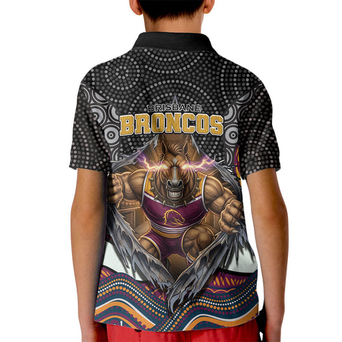 Brisbane Broncos Kid Polo Shirt The Scream of Lightning Eyes - Indigenous Dot Ripping Effect