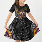 Brisbane Broncos Kid Short Sleeve Dress The Scream of Lightning Eyes - Indigenous Dot Ripping Effect