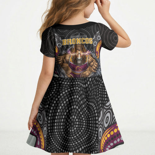 Brisbane Broncos Kid Short Sleeve Dress The Scream of Lightning Eyes - Indigenous Dot Ripping Effect