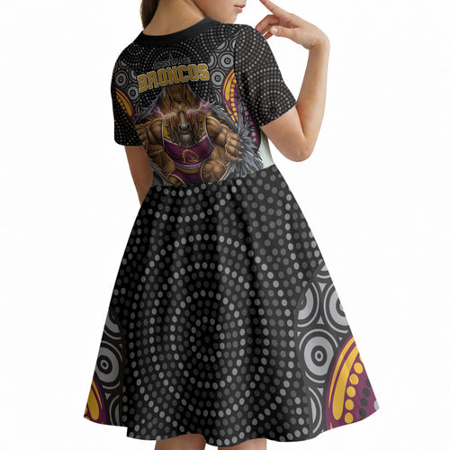 Brisbane Broncos Kid Short Sleeve Dress The Scream of Lightning Eyes - Indigenous Dot Ripping Effect
