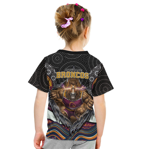 Brisbane Broncos Kid T Shirt The Scream of Lightning Eyes - Indigenous Dot Ripping Effect