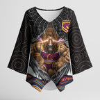 Brisbane Broncos Kimono Sleeve Blouse The Scream of Lightning Eyes - Indigenous Dot Ripping Effect
