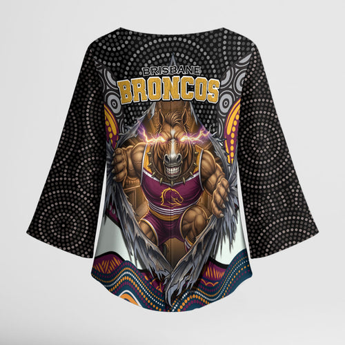 Brisbane Broncos Kimono Sleeve Blouse The Scream of Lightning Eyes - Indigenous Dot Ripping Effect