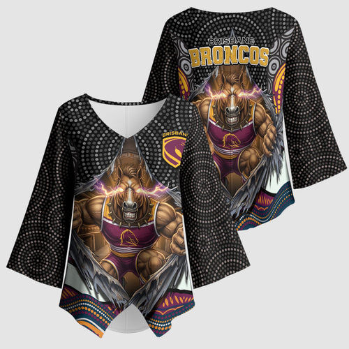 Brisbane Broncos Kimono Sleeve Blouse The Scream of Lightning Eyes - Indigenous Dot Ripping Effect