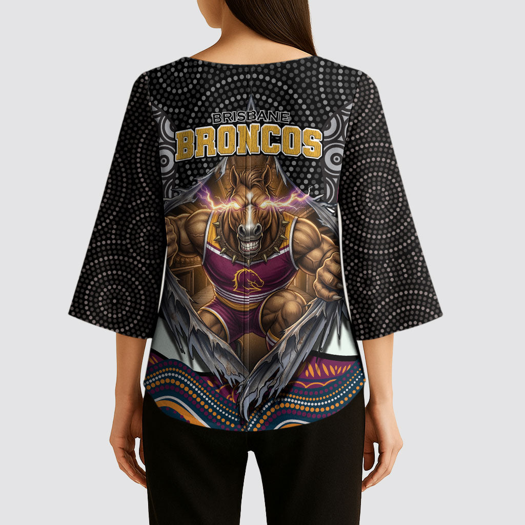 Brisbane Broncos Kimono Sleeve Blouse The Scream of Lightning Eyes - Indigenous Dot Ripping Effect