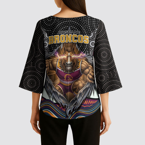 Brisbane Broncos Kimono Sleeve Blouse The Scream of Lightning Eyes - Indigenous Dot Ripping Effect