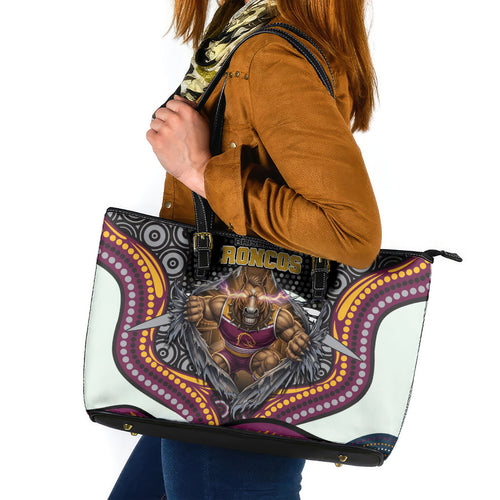 Brisbane Broncos Leather Tote Bag The Scream of Lightning Eyes - Indigenous Dot Ripping Effect