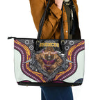 Brisbane Broncos Leather Tote Bag The Scream of Lightning Eyes - Indigenous Dot Ripping Effect