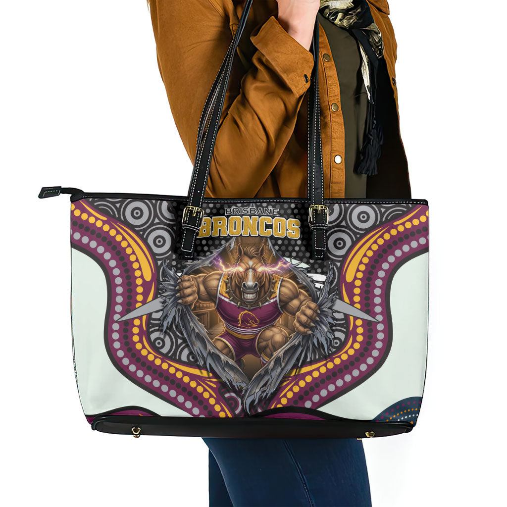 Brisbane Broncos Leather Tote Bag The Scream of Lightning Eyes - Indigenous Dot Ripping Effect