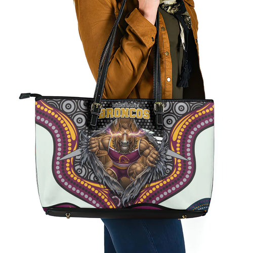 Brisbane Broncos Leather Tote Bag The Scream of Lightning Eyes - Indigenous Dot Ripping Effect
