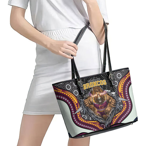 Brisbane Broncos Leather Tote Bag The Scream of Lightning Eyes - Indigenous Dot Ripping Effect