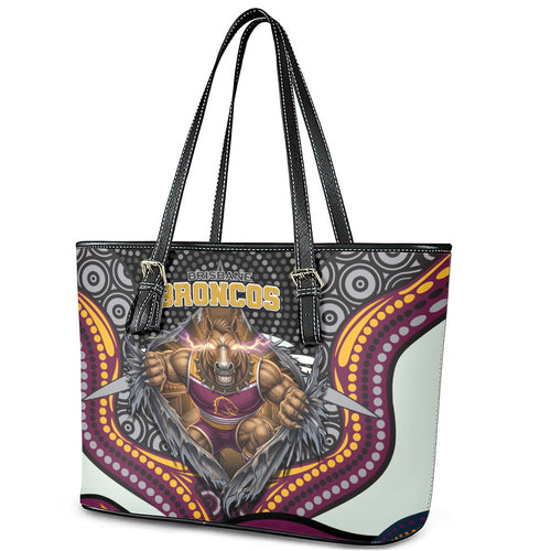 Brisbane Broncos Leather Tote Bag The Scream of Lightning Eyes - Indigenous Dot Ripping Effect