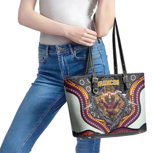 Brisbane Broncos Leather Tote Bag The Scream of Lightning Eyes - Indigenous Dot Ripping Effect