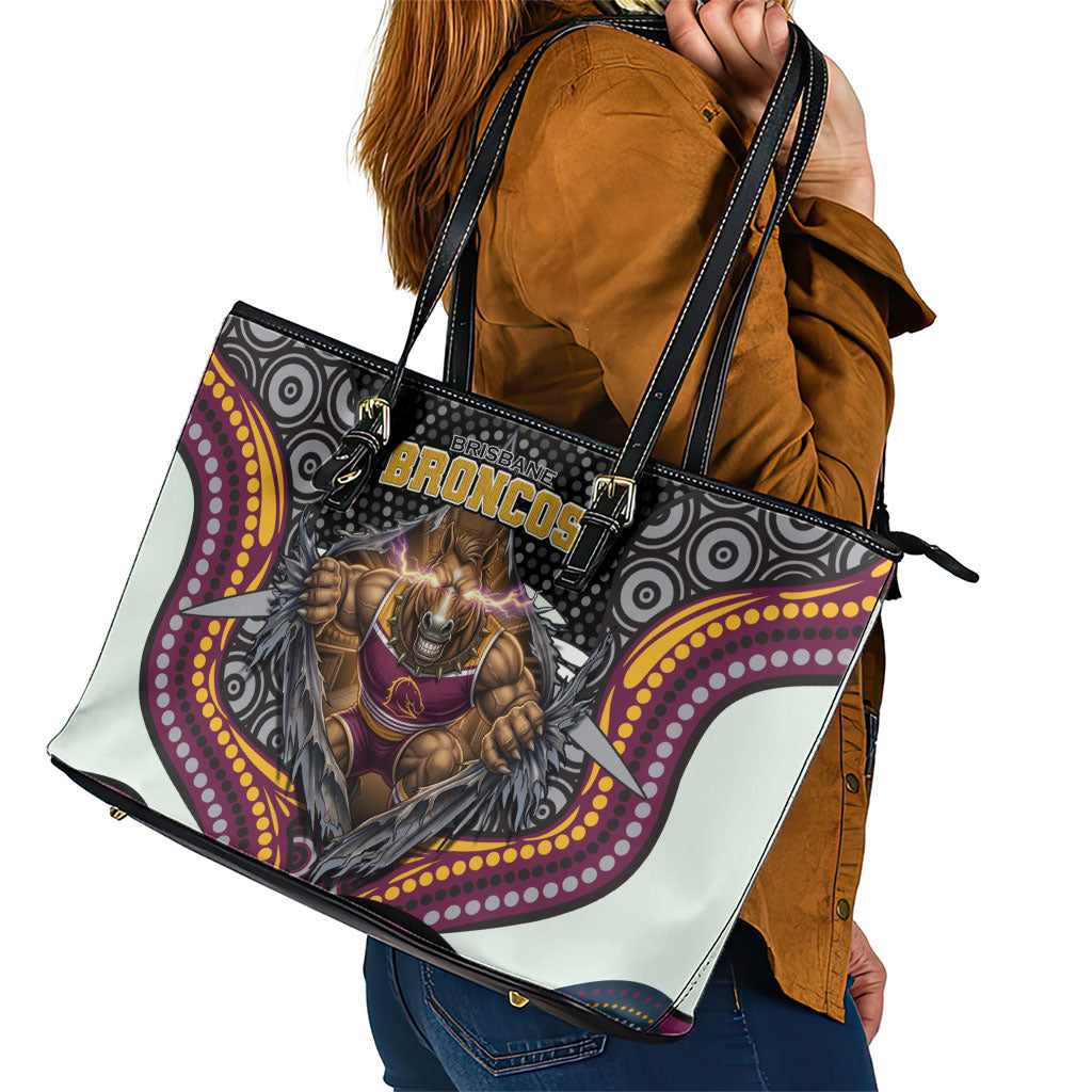Brisbane Broncos Leather Tote Bag The Scream of Lightning Eyes - Indigenous Dot Ripping Effect