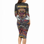 Brisbane Broncos Long Sleeve Bodycon Dress The Scream of Lightning Eyes - Indigenous Dot Ripping Effect
