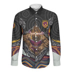 Brisbane Broncos Long Sleeve Button Shirt The Scream of Lightning Eyes - Indigenous Dot Ripping Effect