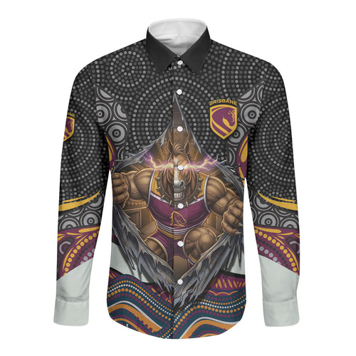 Brisbane Broncos Long Sleeve Button Shirt The Scream of Lightning Eyes - Indigenous Dot Ripping Effect