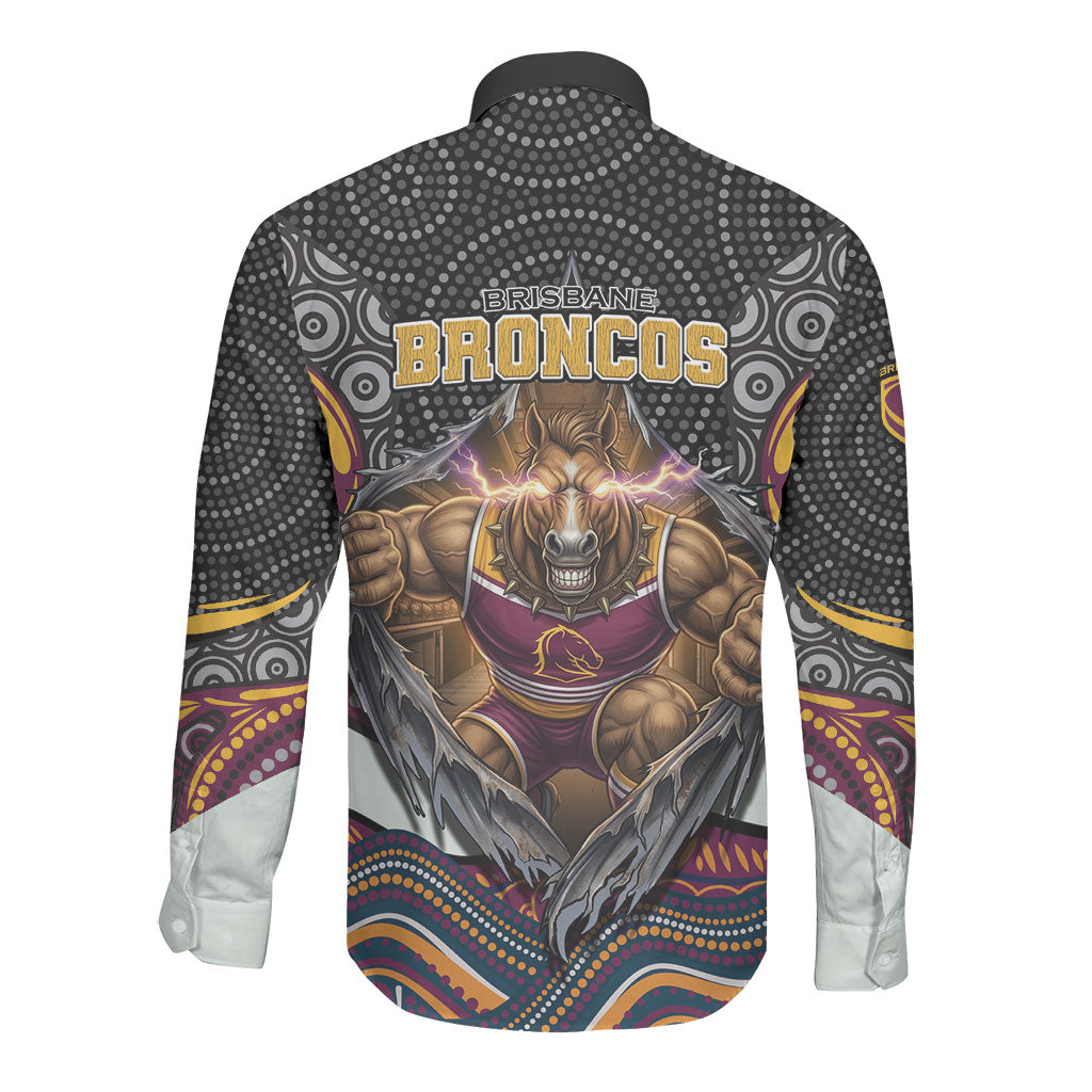 Brisbane Broncos Long Sleeve Button Shirt The Scream of Lightning Eyes - Indigenous Dot Ripping Effect