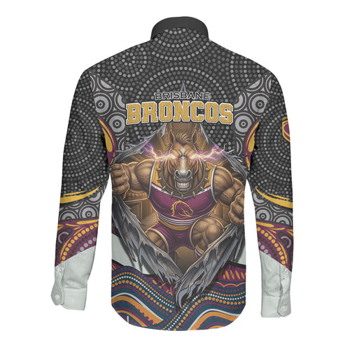 Brisbane Broncos Long Sleeve Button Shirt The Scream of Lightning Eyes - Indigenous Dot Ripping Effect