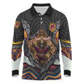 Brisbane Broncos Long Sleeve Polo Shirt The Scream of Lightning Eyes - Indigenous Dot Ripping Effect