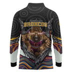 Brisbane Broncos Long Sleeve Polo Shirt The Scream of Lightning Eyes - Indigenous Dot Ripping Effect