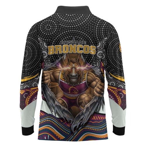 Brisbane Broncos Long Sleeve Polo Shirt The Scream of Lightning Eyes - Indigenous Dot Ripping Effect