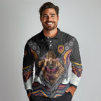 Brisbane Broncos Long Sleeve Polo Shirt The Scream of Lightning Eyes - Indigenous Dot Ripping Effect
