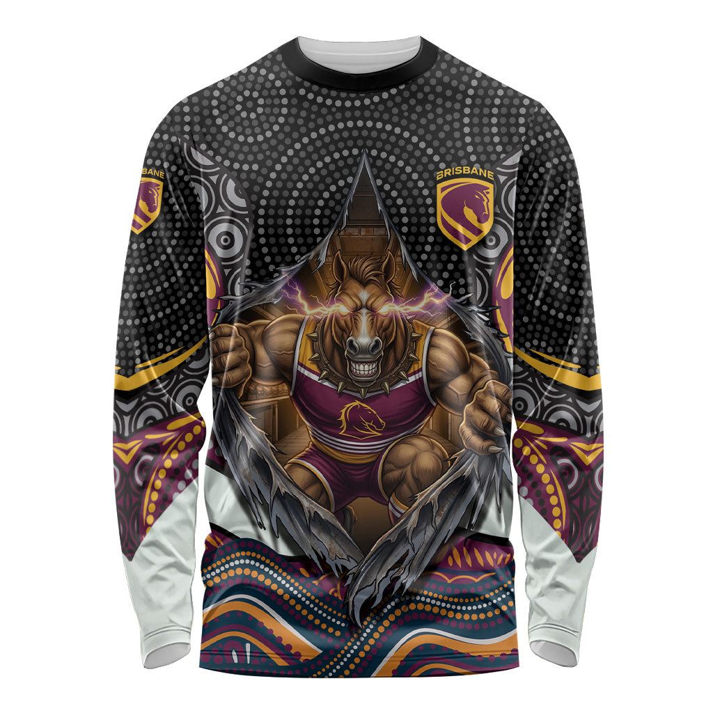 Brisbane Broncos Long Sleeve Shirt The Scream of Lightning Eyes - Indigenous Dot Ripping Effect
