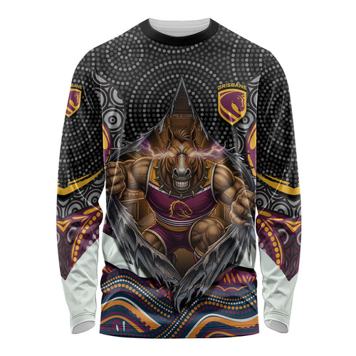 Brisbane Broncos Long Sleeve Shirt The Scream of Lightning Eyes - Indigenous Dot Ripping Effect