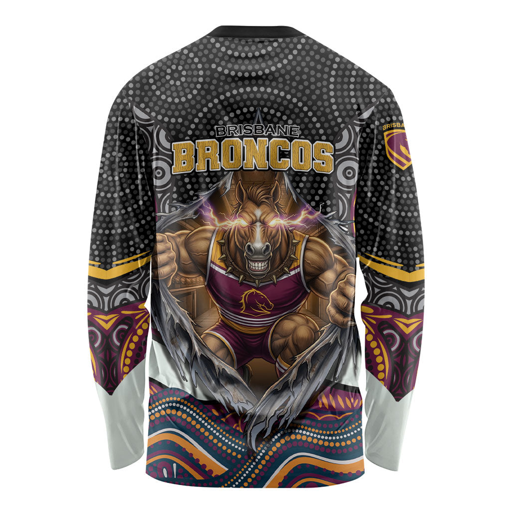 Brisbane Broncos Long Sleeve Shirt The Scream of Lightning Eyes - Indigenous Dot Ripping Effect