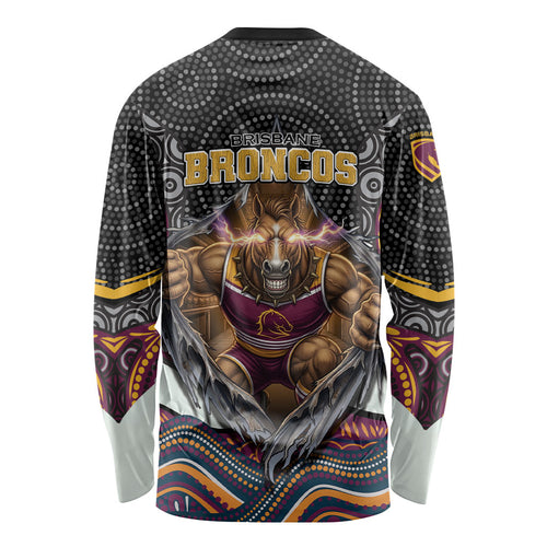 Brisbane Broncos Long Sleeve Shirt The Scream of Lightning Eyes - Indigenous Dot Ripping Effect