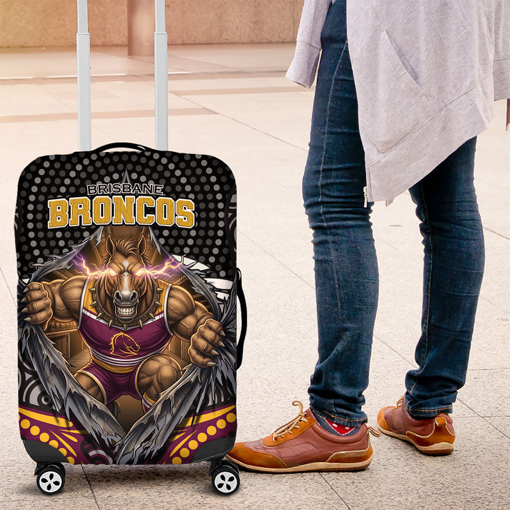 Brisbane Broncos Luggage Cover The Scream of Lightning Eyes - Indigenous Dot Ripping Effect