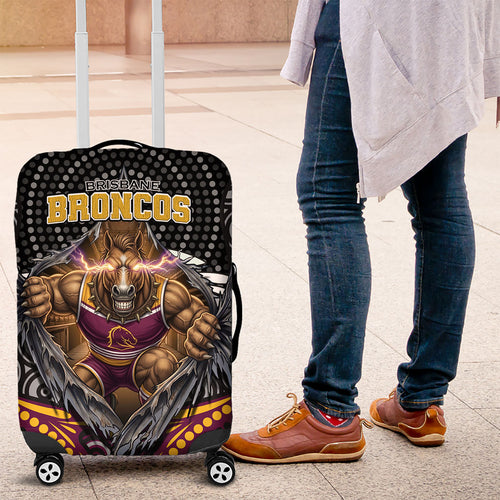 Brisbane Broncos Luggage Cover The Scream of Lightning Eyes - Indigenous Dot Ripping Effect