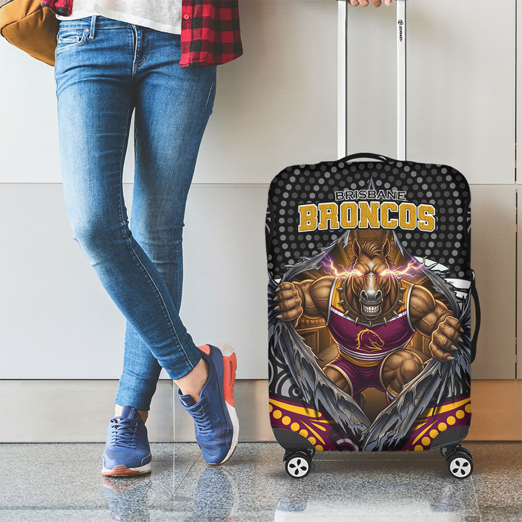 Brisbane Broncos Luggage Cover The Scream of Lightning Eyes - Indigenous Dot Ripping Effect
