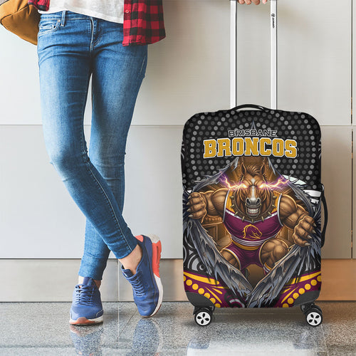 Brisbane Broncos Luggage Cover The Scream of Lightning Eyes - Indigenous Dot Ripping Effect