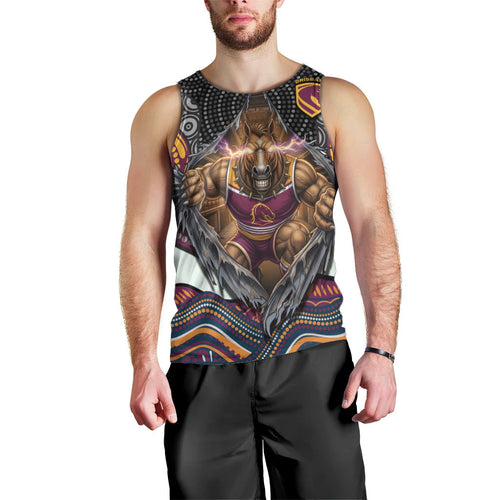 Brisbane Broncos Men Tank Top The Scream of Lightning Eyes - Indigenous Dot Ripping Effect