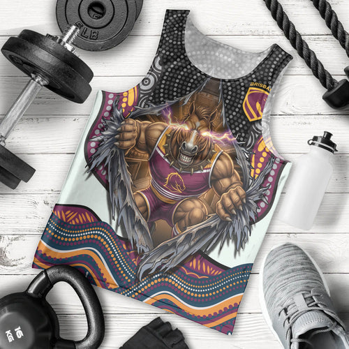 Brisbane Broncos Men Tank Top The Scream of Lightning Eyes - Indigenous Dot Ripping Effect