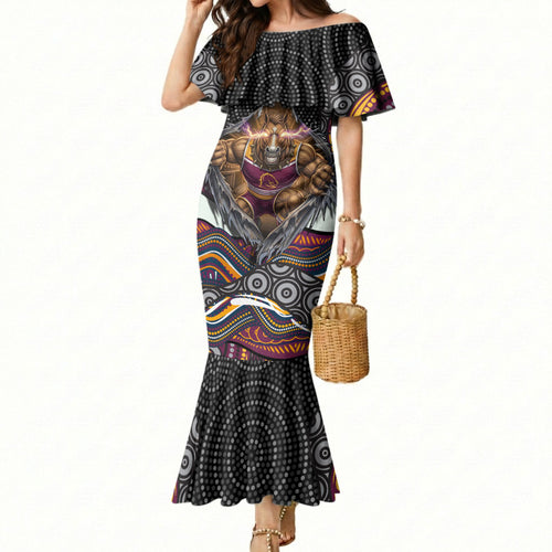 Brisbane Broncos Mermaid Dress The Scream of Lightning Eyes - Indigenous Dot Ripping Effect