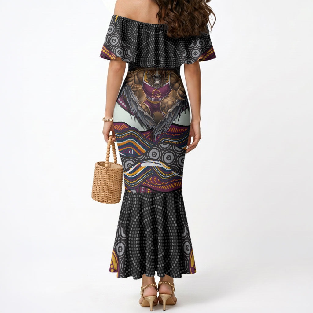 Brisbane Broncos Mermaid Dress The Scream of Lightning Eyes - Indigenous Dot Ripping Effect