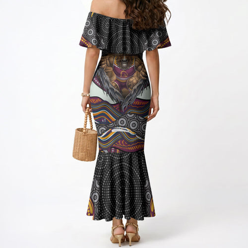 Brisbane Broncos Mermaid Dress The Scream of Lightning Eyes - Indigenous Dot Ripping Effect
