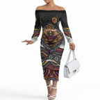 Brisbane Broncos Off The Shoulder Long Sleeve Dress The Scream of Lightning Eyes - Indigenous Dot Ripping Effect