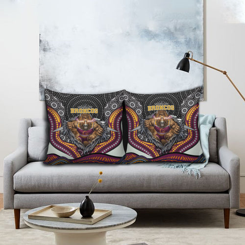 Brisbane Broncos Pillow Cover The Scream of Lightning Eyes - Indigenous Dot Ripping Effect