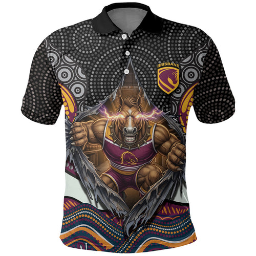 Brisbane Broncos Polo Shirt The Scream of Lightning Eyes - Indigenous Dot Ripping Effect