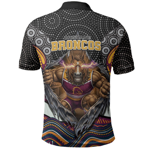 Brisbane Broncos Polo Shirt The Scream of Lightning Eyes - Indigenous Dot Ripping Effect